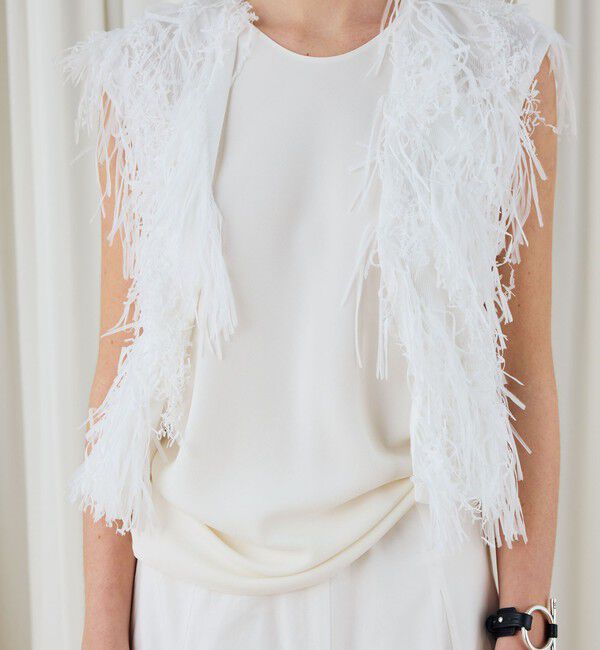 DES PRES「ホワイトフリンジジャカード フレンチスリーブベスト」|ベスト・ジレ|