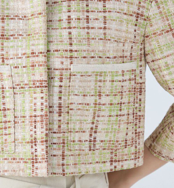 Ballsey「モザイクツイード ショートクルージャケット」|ノーカラージャケット|