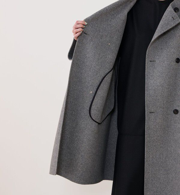 GALERIE VIE ウールダブルフェイス カラーレストレンチコート　ネイビー ダブルフェイス カラーレストレンチコート（ノーカラーコート