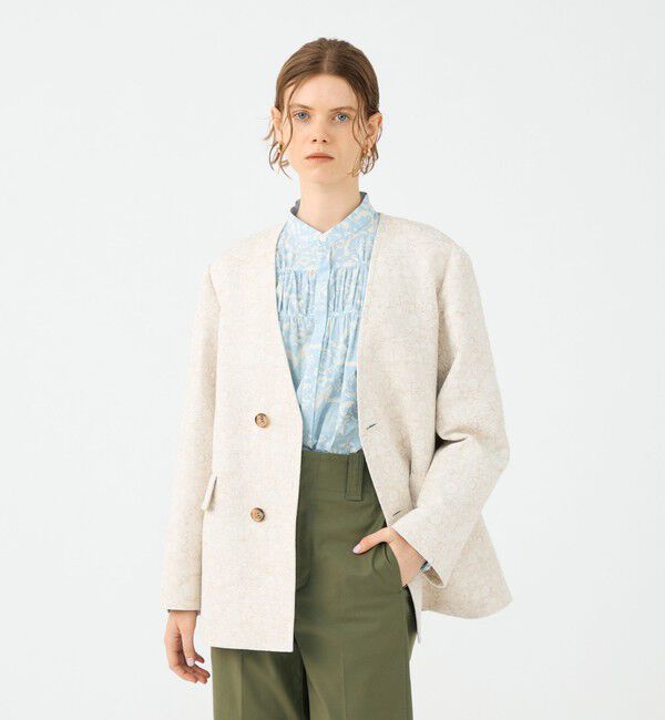 SOULEIADO「ボタニカルジャカード カラーレスジャケット」|ノーカラージャケット|