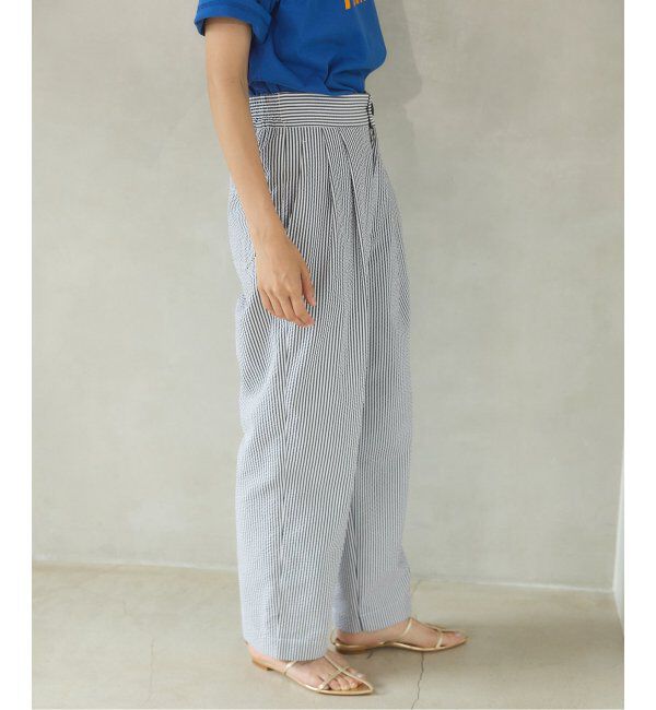 IENA「BLACK シアサッカーパンツ」|スラックス|