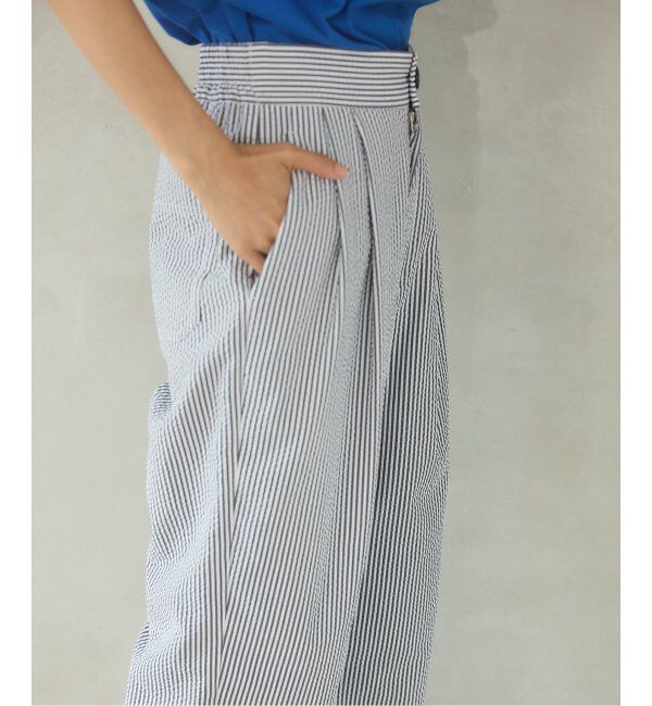 IENA「BLACK シアサッカーパンツ」|スラックス|