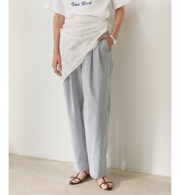 IENA「BLACK シアサッカーパンツ」|スラックス|