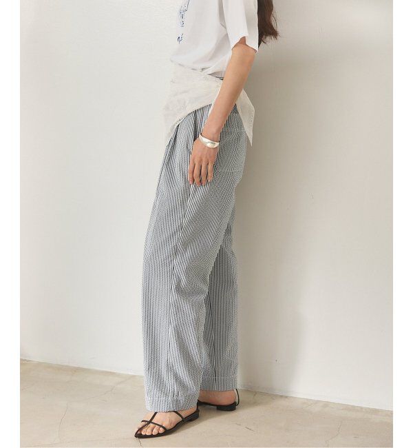 IENA「BLACK シアサッカーパンツ」|スラックス|