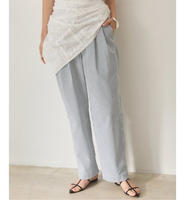 IENA「BLACK シアサッカーパンツ」|スラックス|