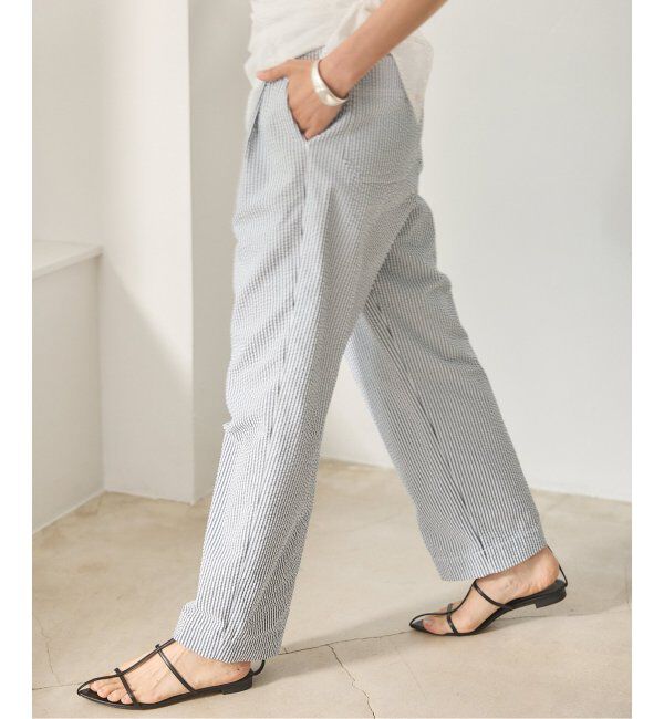 IENA「BLACK シアサッカーパンツ」|スラックス|