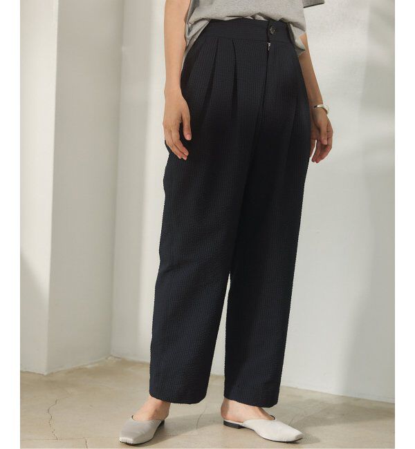 IENA「BLACK シアサッカーパンツ」|スラックス|