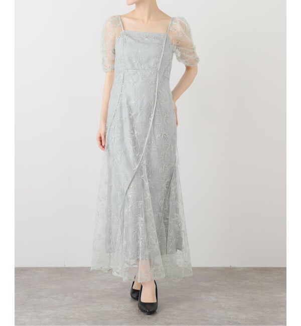  「ANDRESD ウェイブパイピングフレアドレス」|ワンピース|サックスブルー