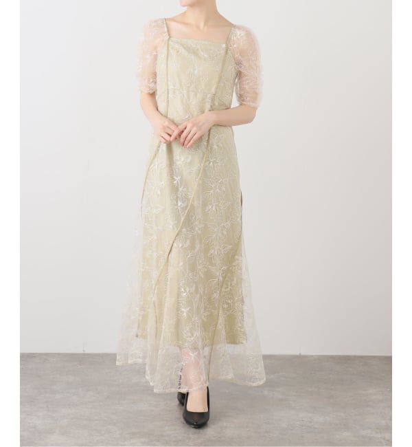  「ANDRESD ウェイブパイピングフレアドレス」|ワンピース|イエロー