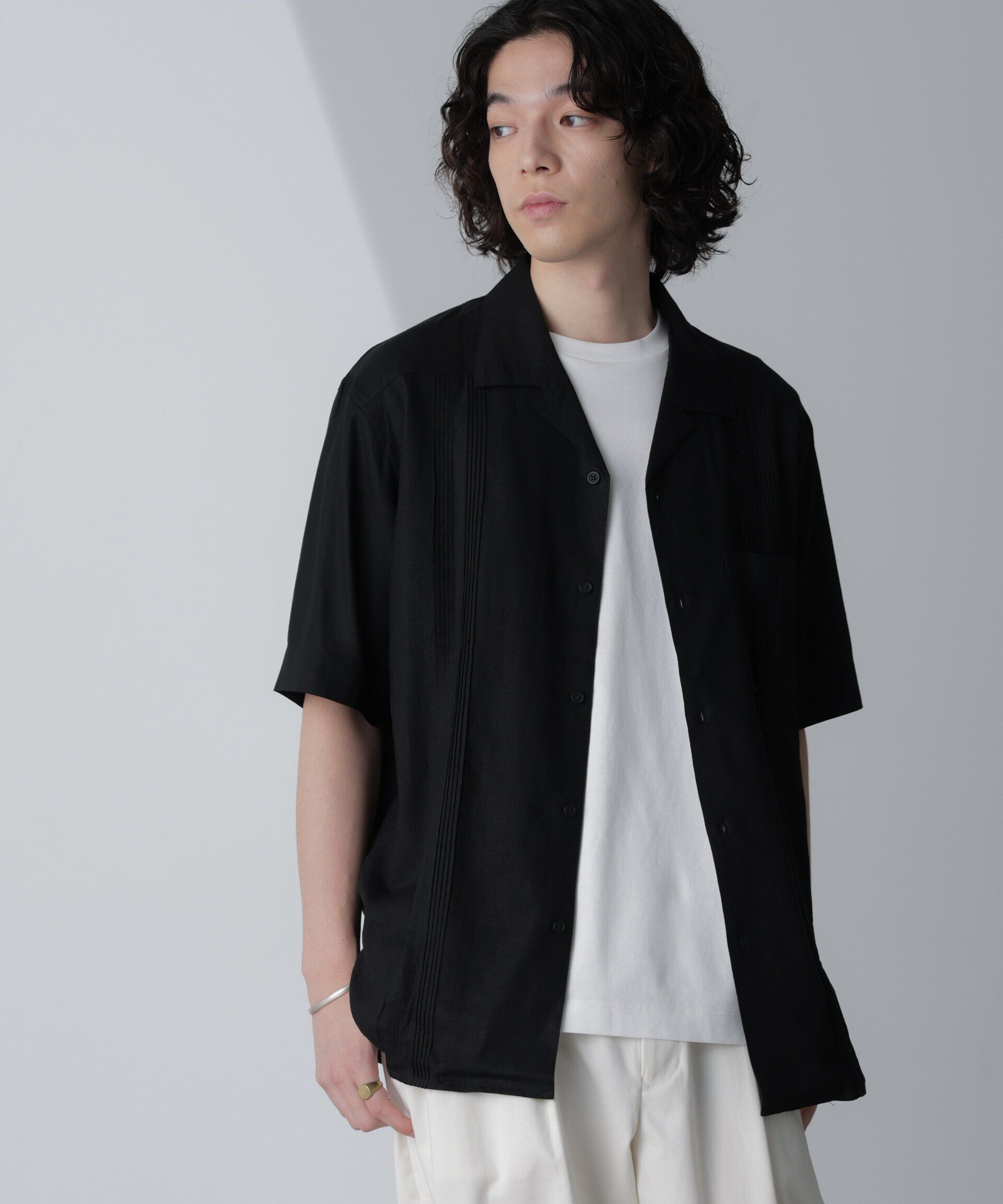 nano･universe「スタイリッシュキューバシャツ 半袖」|シャツ・ブラウス|ブラック