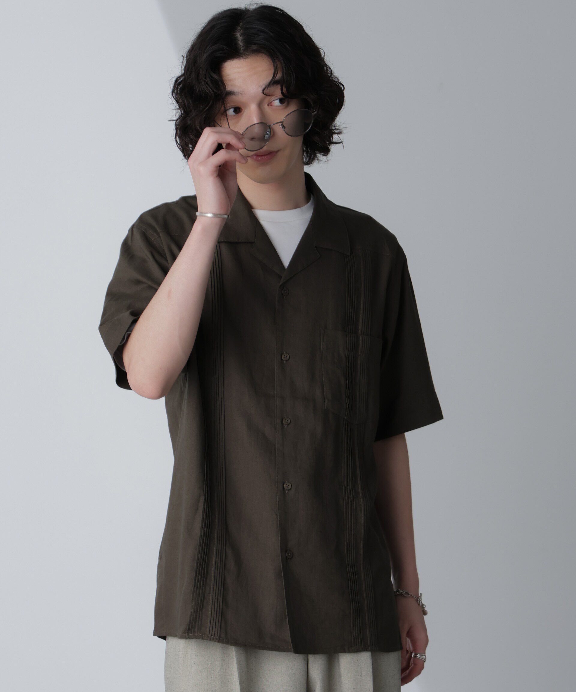 nano･universe「スタイリッシュキューバシャツ 半袖」|シャツ・ブラウス|カーキ
