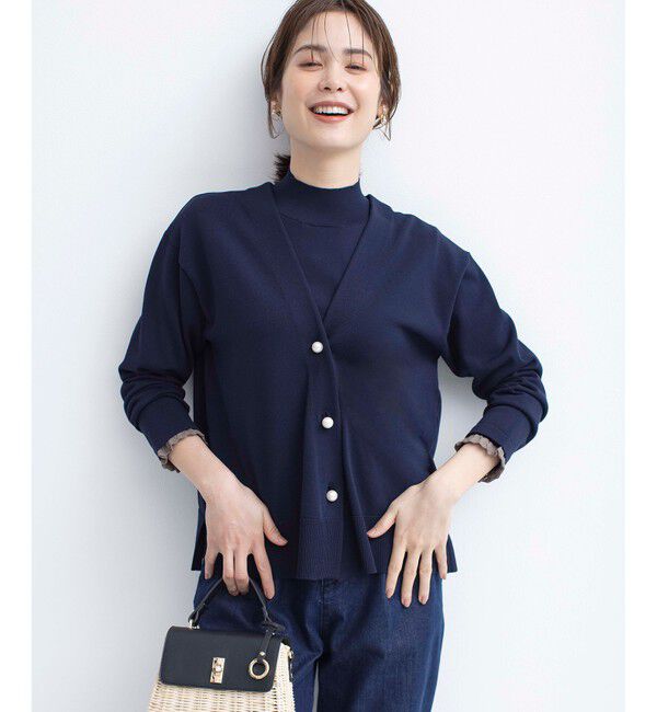 組曲「【2SET・WEB限定】パールボタン配色フリルツイン セット」|カーディガン|ネイビー系