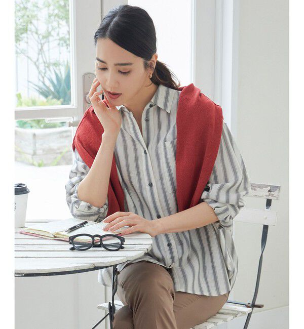 自由区「【洗える】ペーパーブレンドショート カーディガン」|カーディガン|レッド