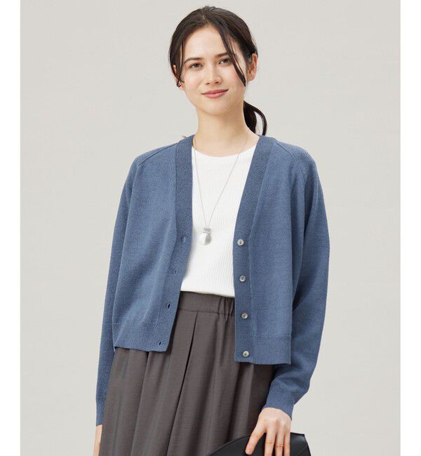自由区「【洗える】ペーパーブレンドショート カーディガン」|カーディガン|[新色]ﾌﾞﾙｰ