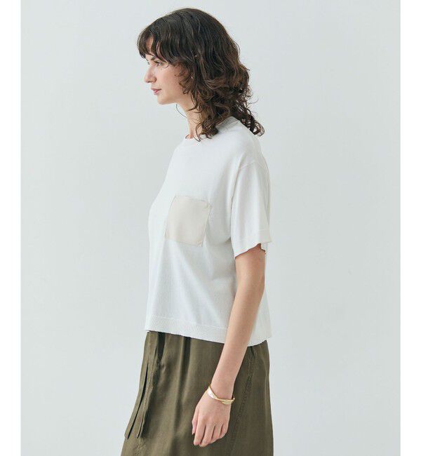 BEIGE,「【洗える】NADIA / レザーポケット付き半袖ニットTシャツ」|ニット・セーター|