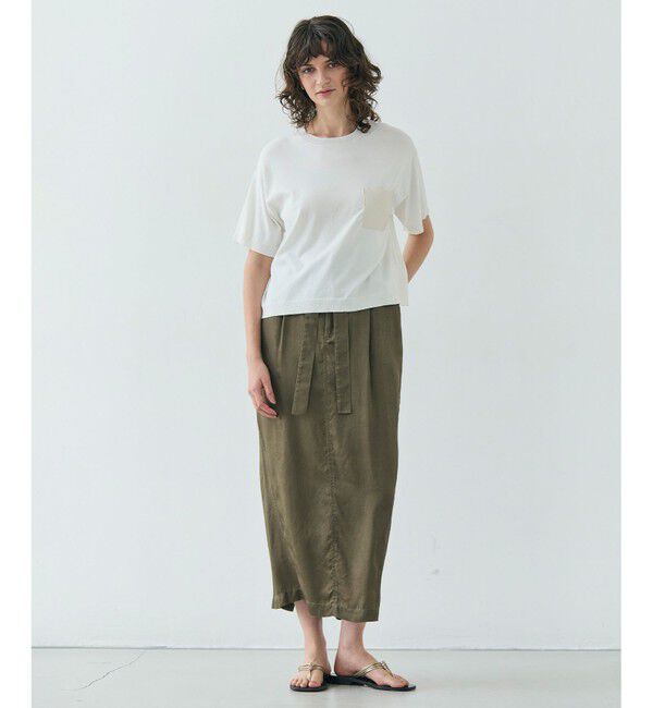 BEIGE,「【洗える】NADIA / レザーポケット付き半袖ニットTシャツ」|ニット・セーター|