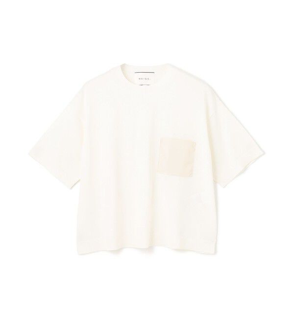 BEIGE,「【洗える】NADIA / レザーポケット付き半袖ニットTシャツ」|ニット・セーター|