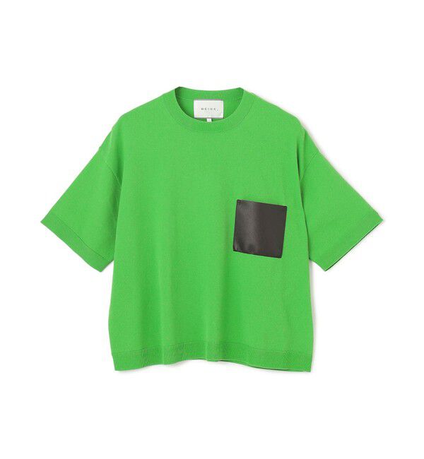 BEIGE,「【洗える】NADIA / レザーポケット付き半袖ニットTシャツ」|ニット・セーター|