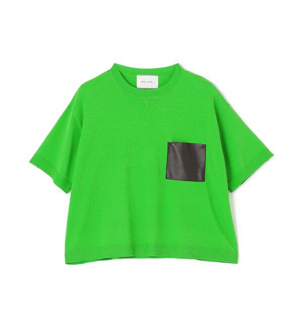 BEIGE,「【洗える】NADIA / レザーポケット付き半袖ニットTシャツ」|ニット・セーター|
