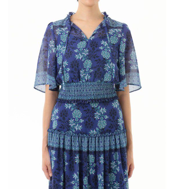 GRACE CONTINENTAL「サラサシフォンショートトップ」|シャツ・ブラウス|ネイビー