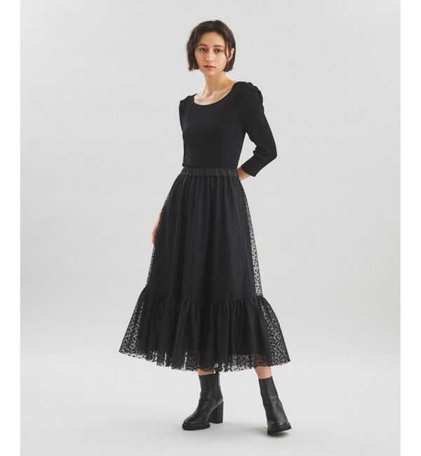  「チュールスカートニットワンピース」|ワンピース|