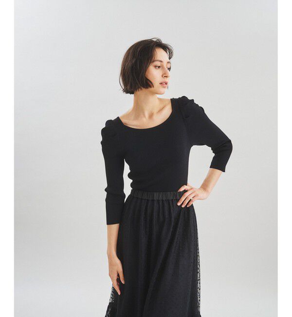  「チュールスカートニットワンピース」|ワンピース|