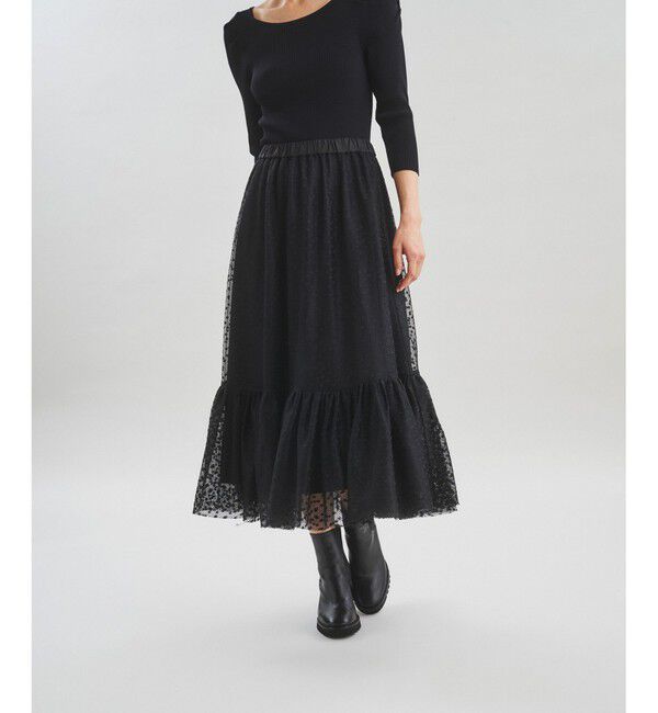  「チュールスカートニットワンピース」|ワンピース|