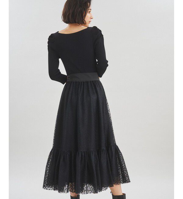  「チュールスカートニットワンピース」|ワンピース|