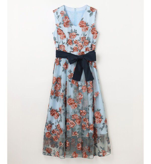 GRACE CONTINENTAL「ローズ刺繍フレアドレス」|ドレス|ブルー