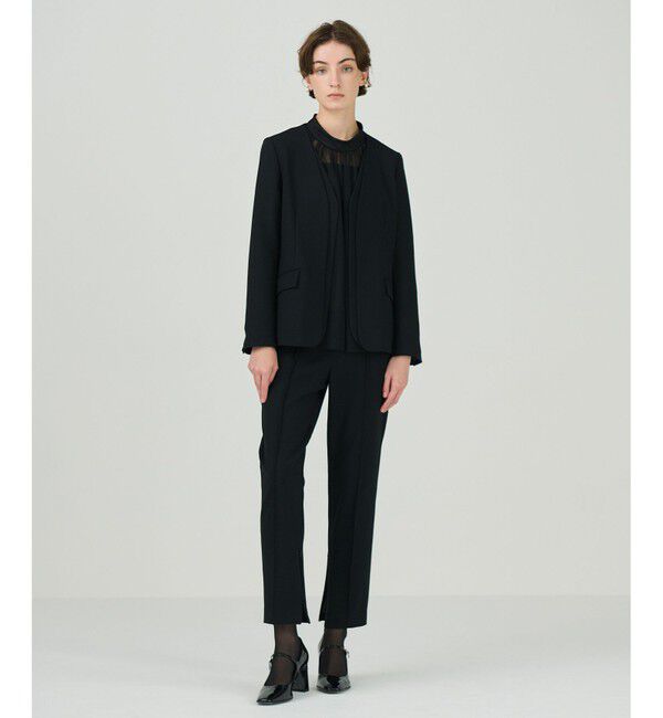 GRACE CONTINENTAL「ノーカラーレイヤードジャケット」|ノーカラージャケット|ブラック