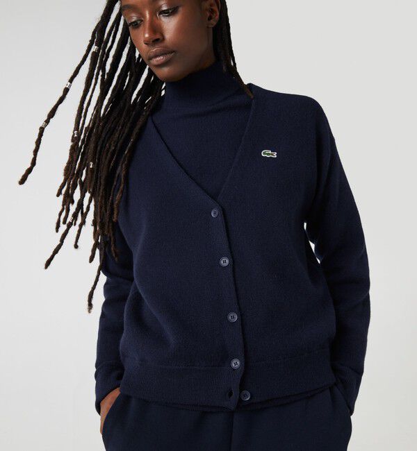 LACOSTE「プレーンVネックニットカーディガン」|カーディガン|ネイビー
