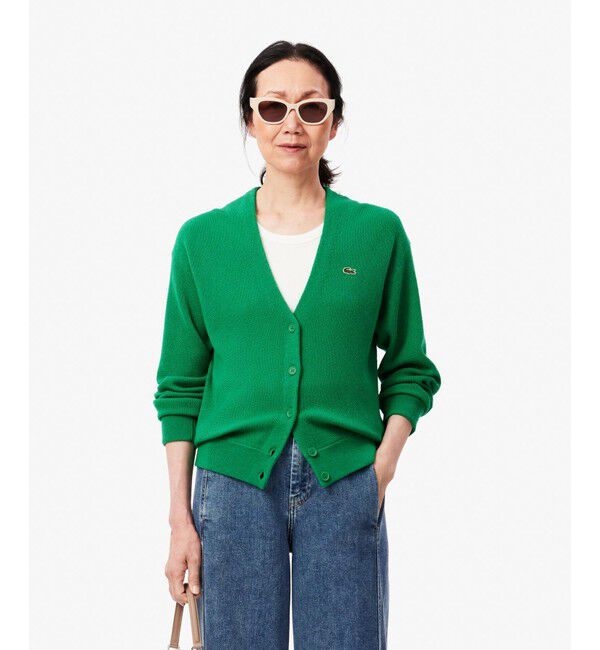 LACOSTE「プレーンVネックニットカーディガン」|カーディガン|グリーン