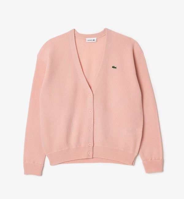 LACOSTE「プレーンVネックニットカーディガン」|カーディガン|ピンク