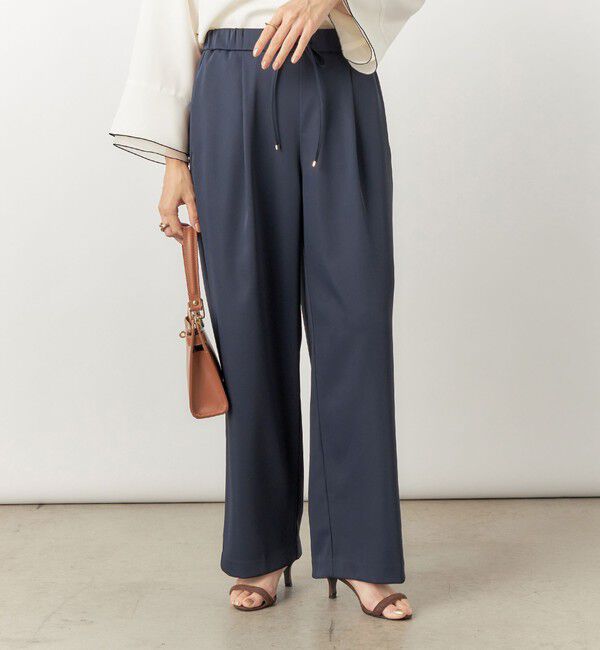 NOLLEY'S sophi「【追加】《オールシーズン対応》ウォッシャブルダブルクロスサテンイージーワイドパンツ」|その他|ネイビー
