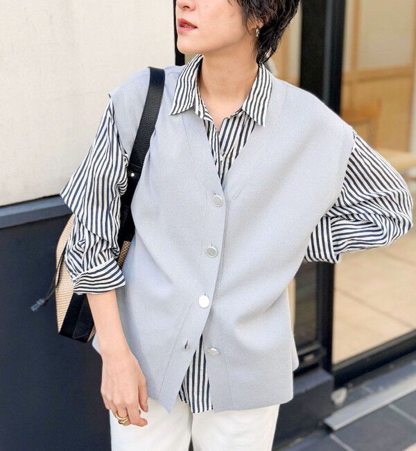 NOLLEY'S sophi「《手洗い可能》《オールシーズン/セットアップ対応》ラメ総針ニットジレ」|ニット・セーター|ライトグレー