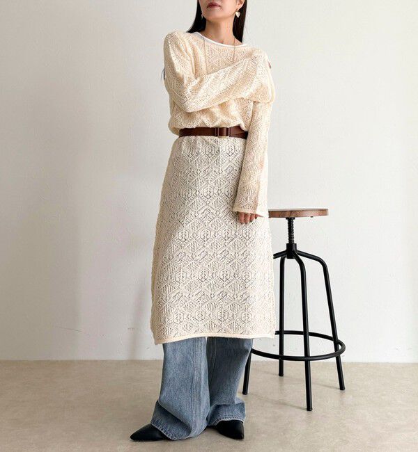 fredy emue「モヘヤ混透かし柄ベルスリーブワンピース」|ワンピース|