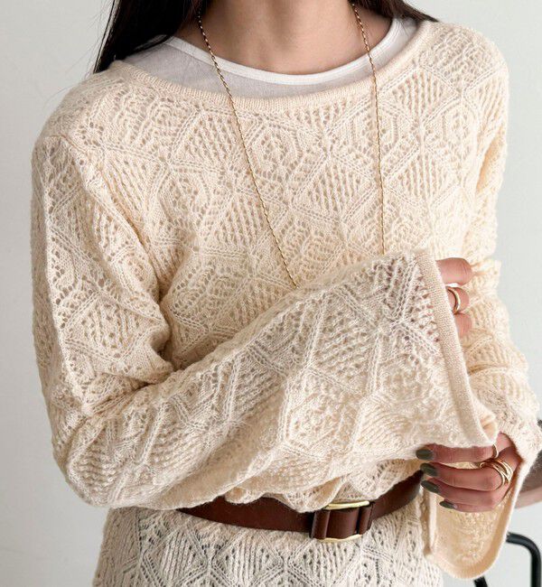 fredy emue「モヘヤ混透かし柄ベルスリーブワンピース」|ワンピース|