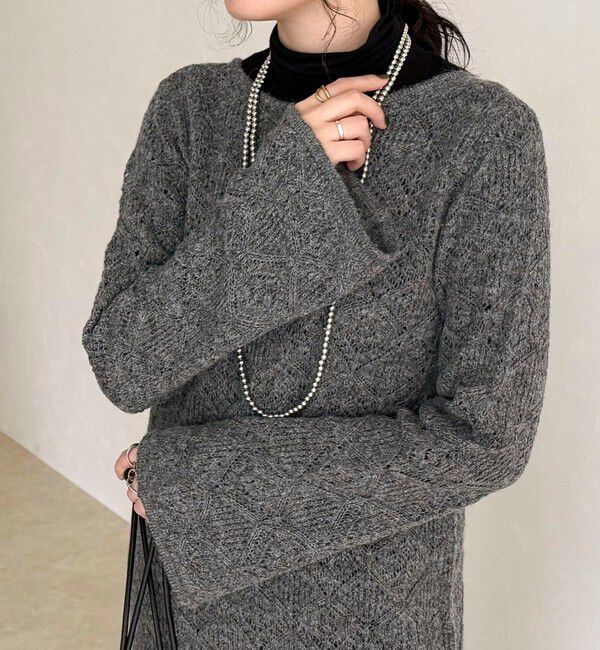 fredy emue「モヘヤ混透かし柄ベルスリーブワンピース」|ワンピース|