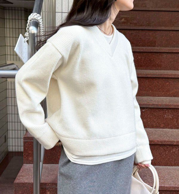 fredy emue「リブ見えニットソーVネックプルオーバー」|Tシャツ・カットソー|