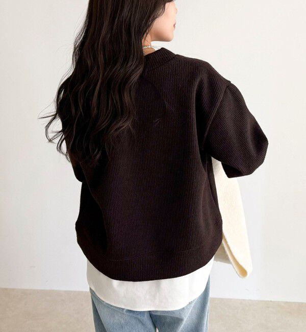 fredy emue「リブ見えニットソーVネックプルオーバー」|Tシャツ・カットソー|