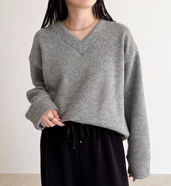 fredy emue「リブ見えニットソーVネックプルオーバー」|Tシャツ・カットソー|