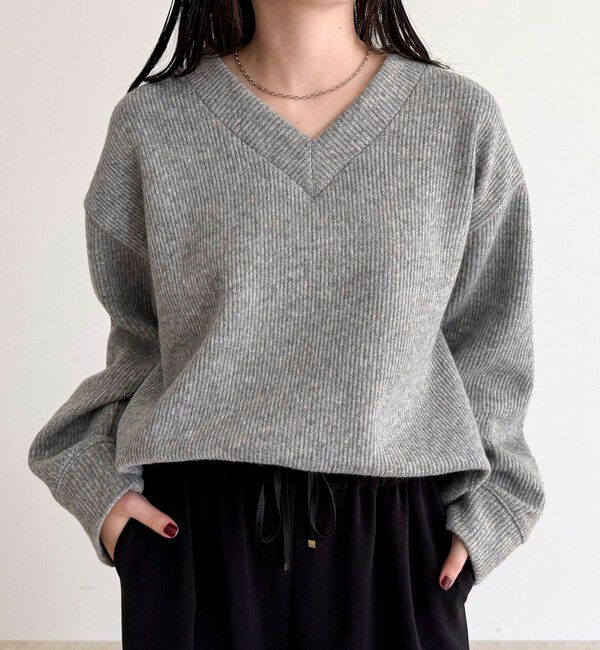 fredy emue「リブ見えニットソーVネックプルオーバー」|Tシャツ・カットソー|