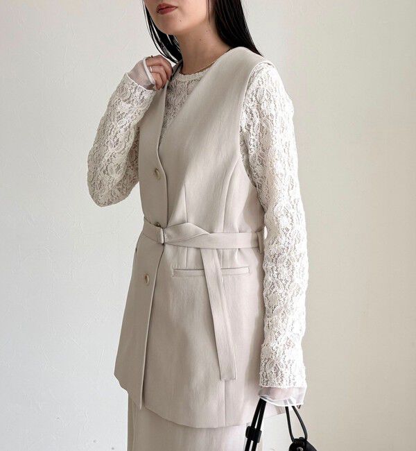 fredy emue「【セットアップ対応】パウダリーツイルベルト付きジレ」|ベスト・ジレ|