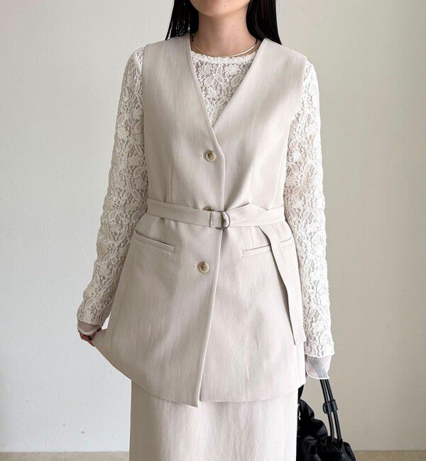 fredy emue「【セットアップ対応】パウダリーツイルベルト付きジレ」|ベスト・ジレ|