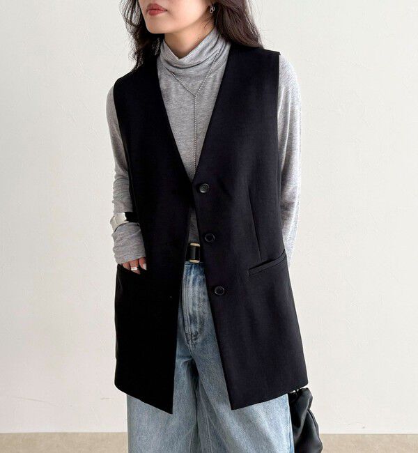 fredy emue「【セットアップ対応】パウダリーツイルベルト付きジレ」|ベスト・ジレ|ブラック