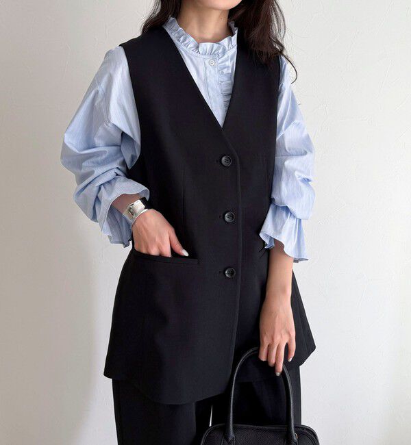 fredy emue「【セットアップ対応】パウダリーツイルベルト付きジレ」|ベスト・ジレ|