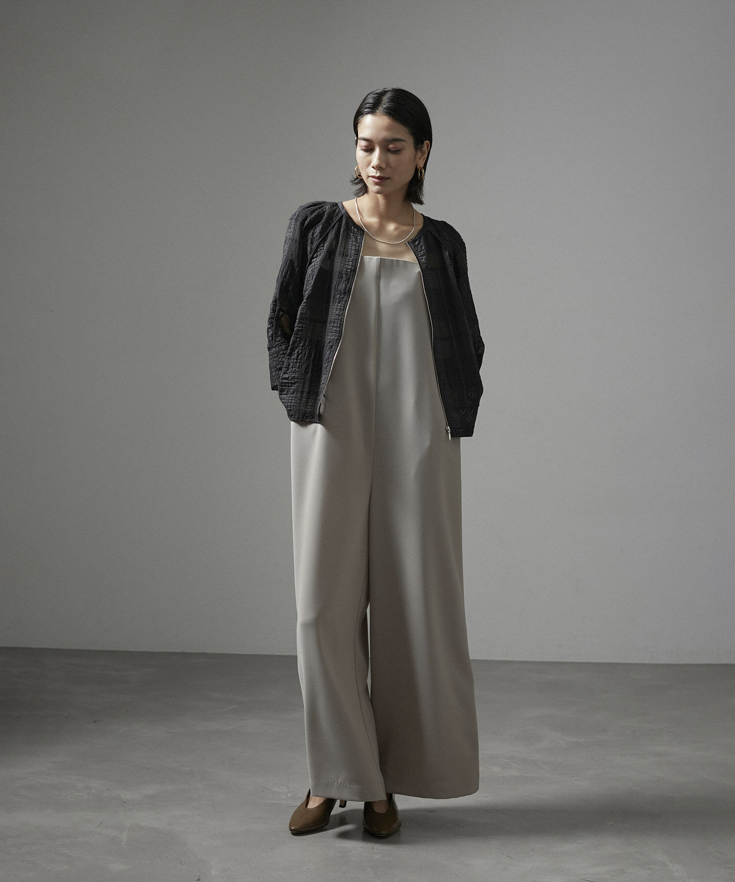 SALON adam et rope'「ハーフスリーブシアーメッシュチェックブルゾン」|ブルゾン・スタジャン|