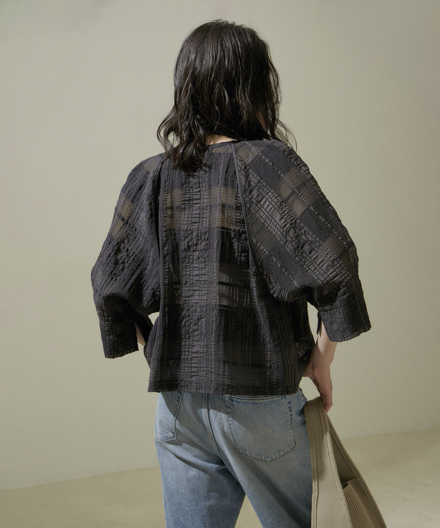 SALON adam et rope'「ハーフスリーブシアーメッシュチェックブルゾン」|ブルゾン・スタジャン|