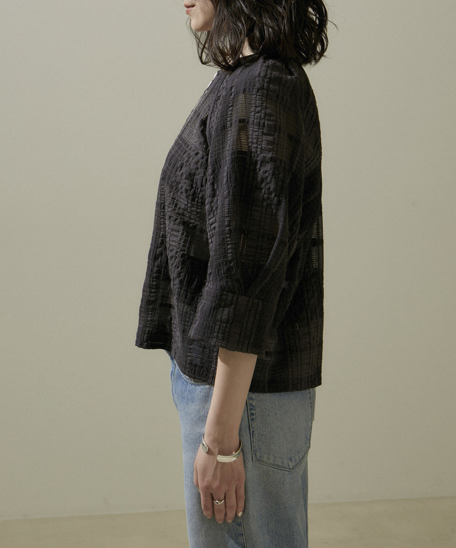 SALON adam et rope'「ハーフスリーブシアーメッシュチェックブルゾン」|ブルゾン・スタジャン|