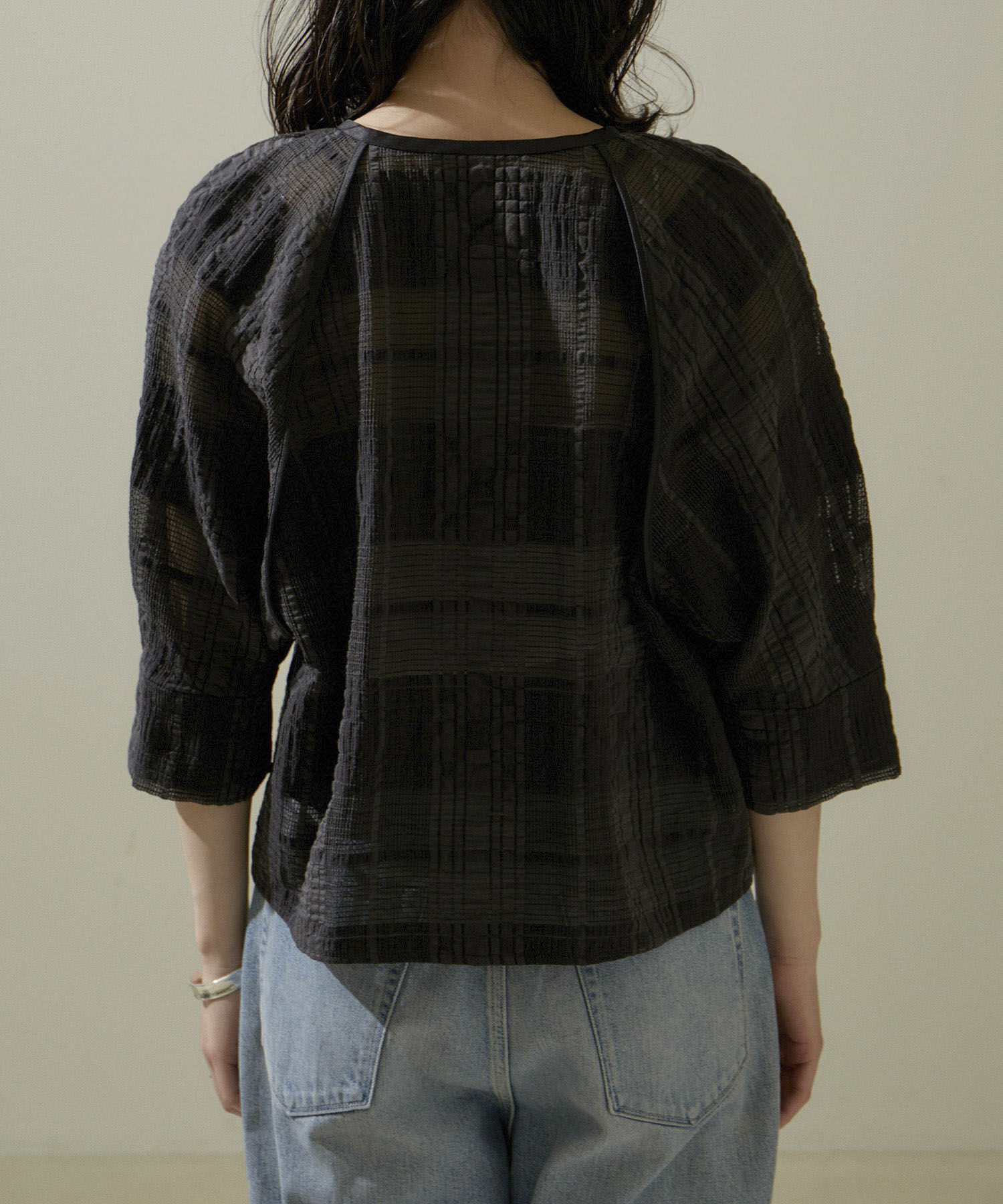 SALON adam et rope'「ハーフスリーブシアーメッシュチェックブルゾン」|ブルゾン・スタジャン|